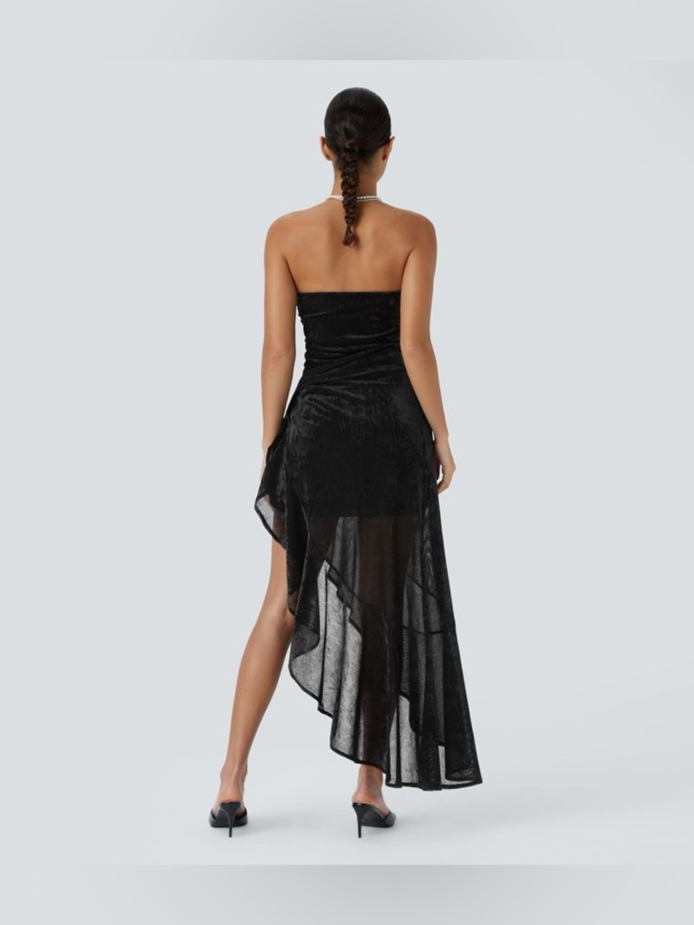 Sheer Ruched Ruffle Trim Wrapped Tie Side Velvet Bodycon Dress 2-Way Set Small - Picture 3 of 5